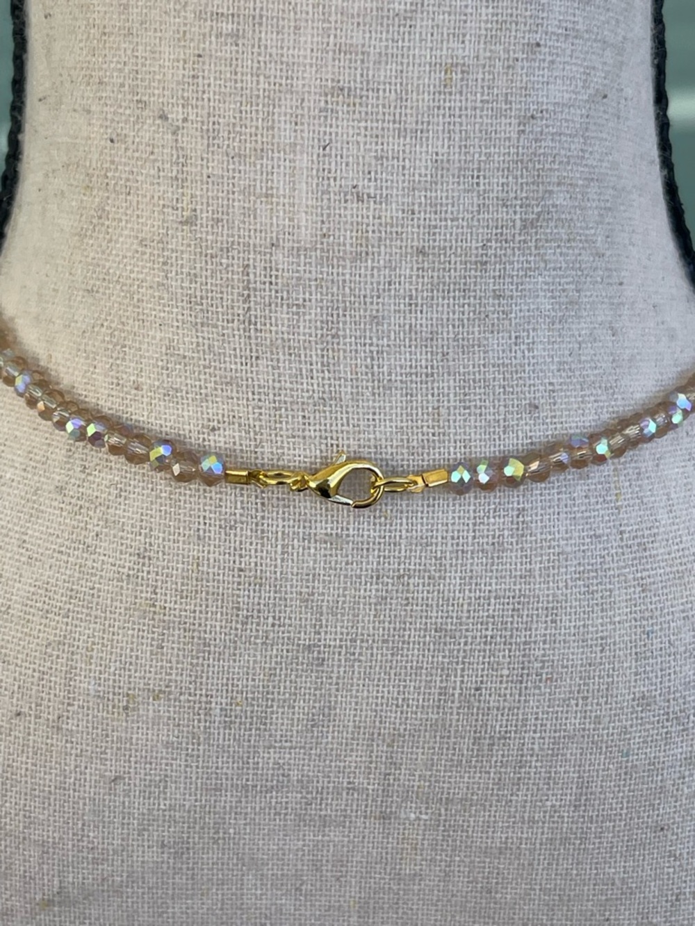 Milky White Opalite Gold Tone Wire Wrap on a Glass White AB Beaded Chain - Picture 5 of 5
